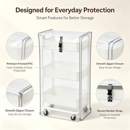 Utility Cart Cover Heavy Duty Dustproof Fits 17x13x31in Supply Cart | Frosted semi-transparent PVC cover keeps cart contents visible yet neat, moisture, and daily home clutter buildup - color: Frosted