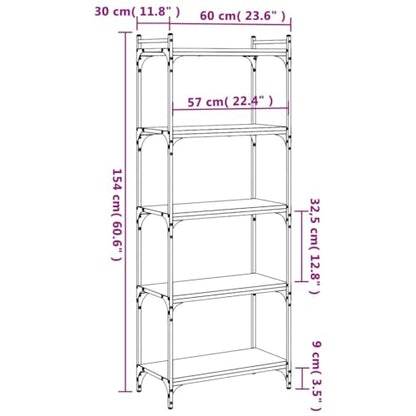 5-Tier Industrial Bookshelf, Modern Metal Frame Bookcase for Home Office, Living Room Storage Rack with Adjustable Feet, Black, 23.6x11.8x60.6 inch - color: Black 8
