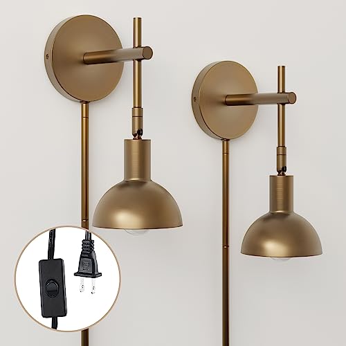 Nathan James Tamlin Vintage Brass Wall Light Fixture, Wall Mounted 1-Light Lamp, Plugin Sconce with On/Off Switch for Living Room, Reading Nook or Bedroom, Brass, Set of 2 - color: Vintage Brass, size: Set of 2