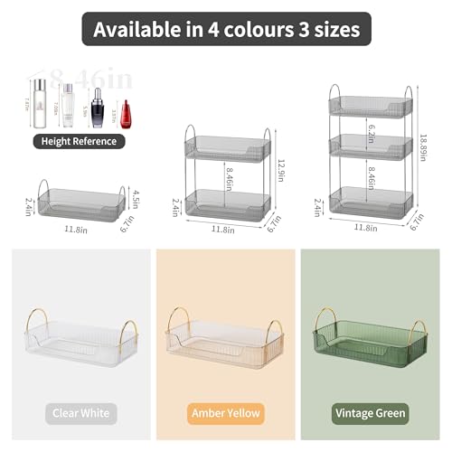 YCIA&DONE Bathroom Organizer Countertop, Makeup Storage, Skincare Cosmetic Tray Shelf, Perfume Holder Rack for Vanity Counter, Large Capacity, Easy to Install, Clean, 1 Tier, Smoky Gray - color: Smoky Gray, size: 11.8" x 6.7" x 4.7"