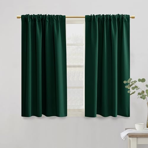 PANELSBURG Dark Green Blackout Curtains for Bedroom,Thermal Insulated Short Room Darkening Curtain for Kitchen Window Set of 2 Panels Rod Pocket 42 Inch Length,Hunter Emerlad Green - color: Dark Green