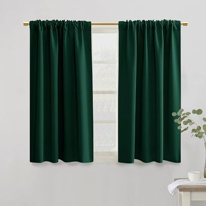PANELSBURG Dark Green Blackout Curtains for Bedroom,Thermal Insulated Short Room Darkening Curtain for Kitchen Window Set of 2 Panels Rod Pocket 42 Inch Length,Hunter Emerlad Green - color: Dark Green
