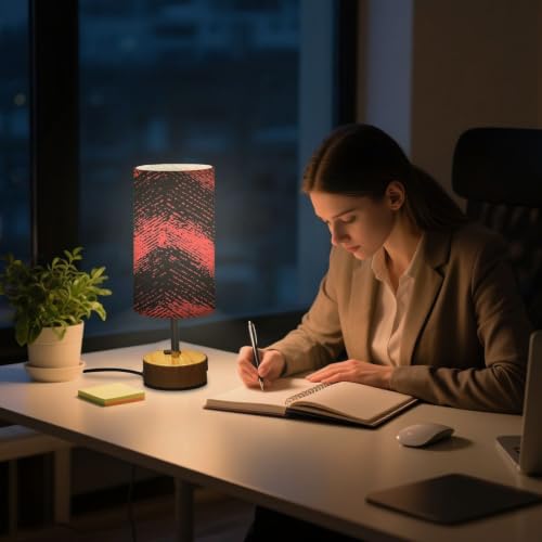 Kigai Red Black Folded Threads Touch Control Bedside Table Lamp 3 Way Dimmable Nightstand Lamp with USB A+C Charging Ports & AC Outlet Fabric Shade for Bedroom Desk Living Room