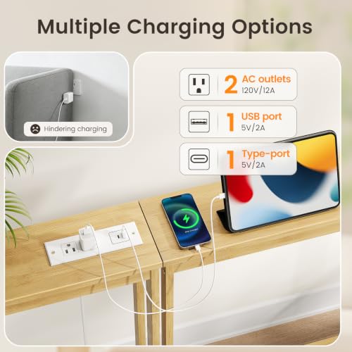 ELYKEN 2 Pack Bamboo Console Table, 5.9'' Narrow Sofa Table Behind Couch | Slim Skinny Hallway Table with Charging Station for Entryway, Living Room, Foyer, Entrance, 5.9 x 47.2 x 31.5in, Natural - color: Natural, size: 5.9"D x 94.5"W x 31.5"H