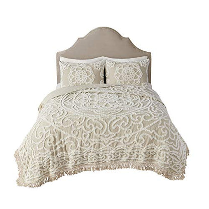 Madison Park Laetitia Lightweight 100% Cotton Quilt Set, Breathable Chenille Tufted, Shabby Chic Boho Medallion Design, Sham, Floral Taupe w/ Tassels, Full/Queen-2 Piece | Lightweight Bedding Set, Shabby Chic, Boho, Medallion, Floral, Machine Washable, Ea