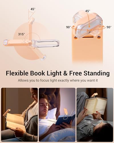 DEWENWILS USB Rechargeable Book Reading Light, Clip on Booklight Peach Fuzz | Flexible Lighting Angle, 2-Level Brightness, Warm White, Booklight for Kids, Book Lovers, Adults - color: Peach Fuzz