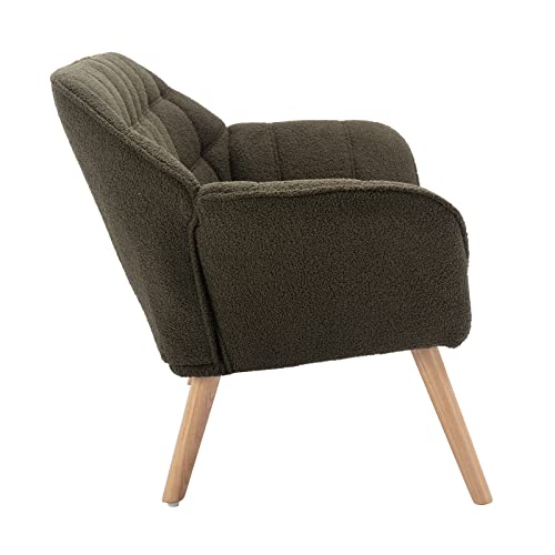 48" Small Loveseat Sofa, Modern Sherpa Mini Sofa Couch 2-Seater Fluffy Love Seat with Quilting Backs and Wood Legs for Living Room, Bedroom and Small Space, Green - color: Green