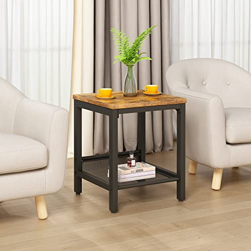 3 Pieces Living Room Table Set, Industrial Coffee Table with 2 Square End Side Tables, Coffee Table Set with Metal Frame for Apartment Home Office, Rustic Brown - color: Rustic Brown