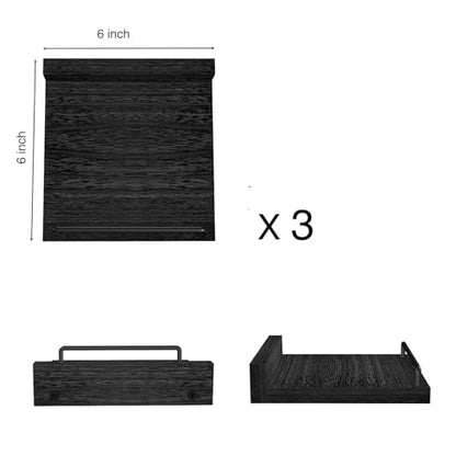 RYOFOBETTO Small Floating Shelf, 6 X 6 Inches Farmhouse Wall Shelves for Living Room, Bedroom, Picture Frames, Plants, Kitchen, Set of 3 (Black) - color: Black, size: 6"