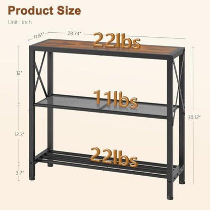 Hoctieon Industrial Console Table, 3-Tier Entryway Tables, Metal Frame, Sofa Table with Shelf, Hallway Tables, Entrance Desk for Entryway, Living Room, Foyer, Hallway, Rustic Brown&Black - color: Rustic Brown, size: 1 Pack