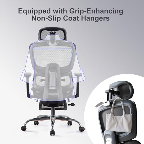 Office Chair with Footrest, Ergonomic Chair with 3D Headrest, Computer Chair with Adjustable Backrest & 3D Armrest, Gaming Chair with Adaptive Lumbar Support, Mesh Backrest & Cushion, Black - color: Black, style: Lite
