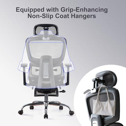 Office Chair with Footrest, Ergonomic Chair with 3D Headrest, Computer Chair with Adjustable Backrest & 3D Armrest, Gaming Chair with Adaptive Lumbar Support, Mesh Backrest & Cushion, Black - color: Black, style: Lite
