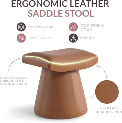 Modern Ottoman with Soft Padded Seat, Multifunctional Vanity Stool, Upholstered Footrest Stool for Living Room and Bedroom - color: Camel Brown