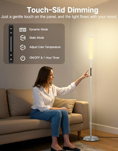 OUTON Bright Smart Floor Lamp with Remote, App & Touch Control, RGB Color Changing Standing Lamp, 2200K-6500K Dimmable, 3 Adjustable Heights, 32 Scenes for Living Room Bedroom Office,Grey - color: Gray