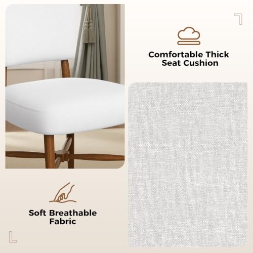 Farmhouse Dining Chairs Set of 2, Linen Seat, Wood Legs, Cream | Mid Century Modern, Upholstered Padded Cushion, Solid Wood Cross-Brace, Easy 15-Min Assembly, Kitchen Dining Room - color: Cream, size: Set of 2