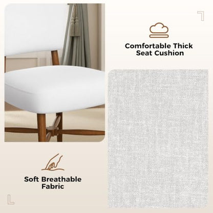 Farmhouse Dining Chairs Set of 2, Linen Seat, Wood Legs, Cream | Mid Century Modern, Upholstered Padded Cushion, Solid Wood Cross-Brace, Easy 15-Min Assembly, Kitchen Dining Room - color: Cream, size: Set of 2