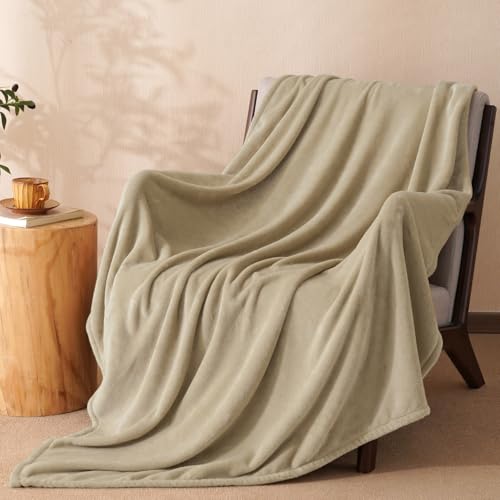 PHF Fleece Throw Blanket 50"x60" - 300GSM Lightweight Airy Warmth, Khaki | Soft Microfiber Lap Blanket, Anti-Static Breathable All Season, Cozy Home Decor for Couch Office Travel, Gifts for Women Men - color: Khaki, size: Throw(50" X 60")