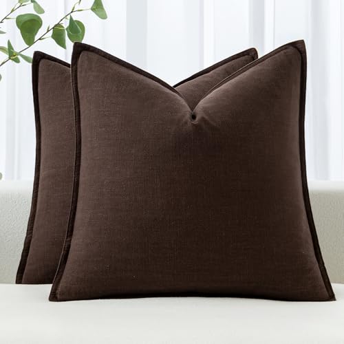 MIULEE Decorative Linen Pillow Covers 18x18 Inch Dark Brown | Boho Farmhouse Fall Autumn Couch Throw Pillows for Bed, Pack of 2 Accent Modern Pillowcases, Sofa Livingroom Home Decor - color: Dark Brown, size: 18" x 18" (Pack of 2)