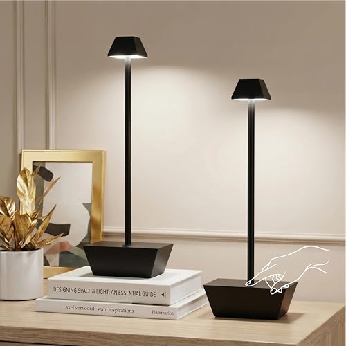 Modern Cordless Table Lamps Set of 2,Rechargeable Battery Operated Lamp for Bedroom,Restaurant,Dining Room,Restaurant,Outdoor,Camping,Coffee Shop,Night Light(Black) - color: T1005-Black, size: 2pack