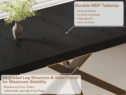 Extendable Dining Room Table for 4 6 8,55"-70" Kitchen Table Leaf,Black | Expandable Rectangle Dining Table,Wood Dining Table w/ Hidden Leaf & Storage, Space Saving, Kitchen Dining Living Room,Modern - color: Fba-removable Leaf 55"-71" Natural Black
