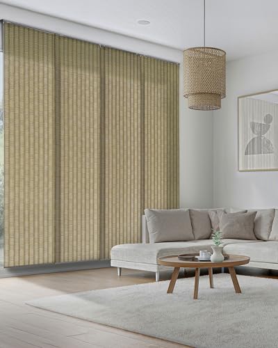 Deluxe Vertical Blinds Brown 45.8"-86" x 96", Versailles | Deluxe Designer Royal Brown Woven Panel Blinds for Patio Doors and Room Dividers with Adjustable Track - color: Versailles