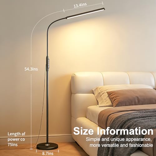 Bright LED Eye-Protecting Reading Floor Lamps Touch and Remote Dimming 3000-6000k, Tattoo Craft Drawing Makeup Adjustable Gooseneck Standing Light,Living Room Chair Sofa Bedroom Office - color: New Black