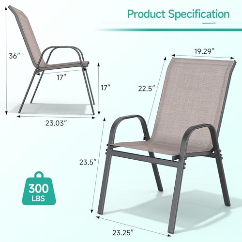 Patio Chairs Set of 4, All Weather Outdoor Dining Chairs | Stackable Dining Furniture Set, Breathable, High Back, Lawn, Garden, Backyard, Poolside Furniture - color: Brown