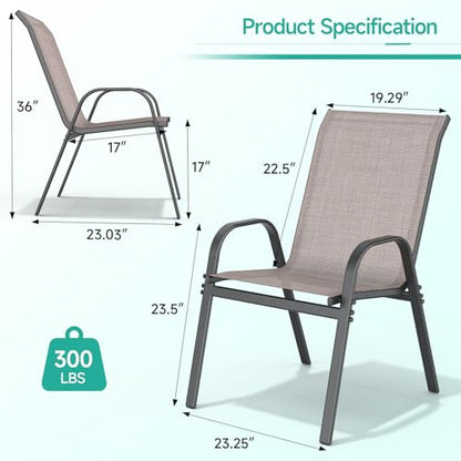 Patio Chairs Set of 4, All Weather Outdoor Dining Chairs | Stackable Dining Furniture Set, Breathable, High Back, Lawn, Garden, Backyard, Poolside Furniture - color: Brown