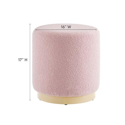 Modway Tilden 16 Inch Round Soft Sherpa Fabric Upholstered Ottoman in Blossom Natural - Small Ottoman Foot Rest with Rubberwood Plinth Base - Living Room Ottoman Side Table - Sherpa Ottoman Footstool - color: Blossom Natural