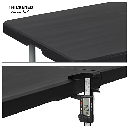 4Ft Folding Card Table, Picnic Cookout Table with Handle, Black | Outdoor, Foldable, Small Portable Plastic, Dining Picnic Cookout, w/Handle