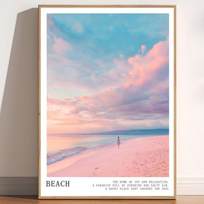 Pink and Blue Coastal Wall Art Cute Preppy Summer Pictures Aesthetic Summer Posters Trendy Beach Pictures Blue Ocean Painting Coastal Cowgirl Artwork Beach Wave Picture for Home Room 16x24in Frameless - color: C3Unframed