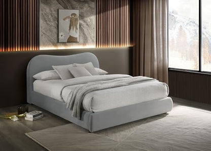 Light Gray Finish 1pc Queen Size Bed Low Profile Upholstered Bed Wooden Legs Curved Headboard Contemporary Bedroom Furniture