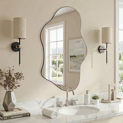 Irregular Wall Mirror, 22"x32" Wavy Cloud Bathroom Vanity Mirrors | Unique Asymmetrical Abstract Mirror with Tempered Glass for Bedroom, Living Room, Entryway, Hallway, Cloakroom - size: 32"L x 22"W