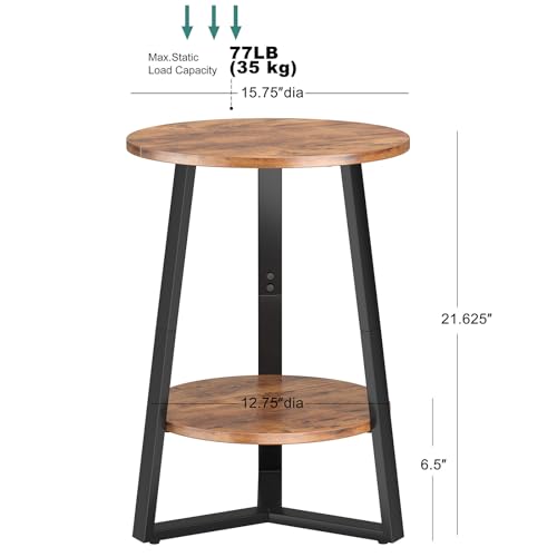 sthmec Small Round End Table, 2 Tier Side Table with Storage Shlef,Coffee Table Wooden Tabletop & Metal Frame,Round Accent Table Small Nightstands Couch Tables for Bedroom,Livingroom,Rustics Brown - color: Rustic Brown