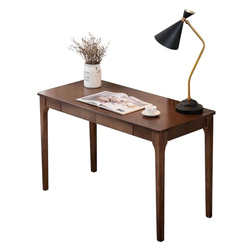 Solid Wood Desk with Drawers, Home Office Desk for Small Spaces, Gaming Work Study Desk, Student PC Desk for Bedroom, Easy to Assemble (Walnut Color, 47.2 inch) - color: Walnut Color, size: 47.2 inch