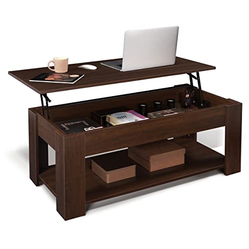 CAPHAUS Lift Top Coffee Table w/Storage and Hidden Compartment, Rising Tabletop for Living Room, Bottom Open Shelf, 41" Espresso - color: Espresso, size: 41"