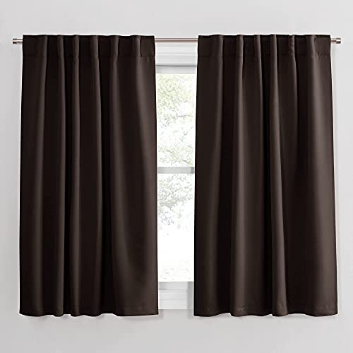 PONY DANCE Window Treatments Curtains - Blackout Drapery Thermal Insulated Curtain Panels with Back Tab Light Block for Bedroom Bathroom/Kitchen, 52 x 54 Inches, Brown, 2 Pieces - color: Brown, size: 52"W x 54"L (Pack of 2)