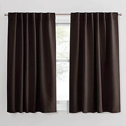 PONY DANCE Window Treatments Curtains - Blackout Drapery Thermal Insulated Curtain Panels with Back Tab Light Block for Bedroom Bathroom/Kitchen, 52 x 54 Inches, Brown, 2 Pieces - color: Brown, size: 52"W x 54"L (Pack of 2)