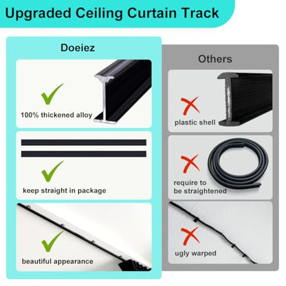 Room Divider Blackout Curtains Flexible Sliding Tracks Sets Ceiling Mounted Rod Window Curtain Privacy Separation for Bedroom Living Rooms,1 Panel Black Drape and Black Track Set-W144xH108 in - color: Black, size: 144"W x 108"L (Pack of 1)