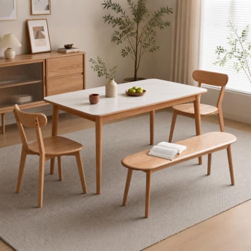 47 Inch Solid Oak Narrow Dining Bench, Natural Finish – Space-Saving Skinny Bench for Kitchen, Entryway & Living Room - size: 47 Inch