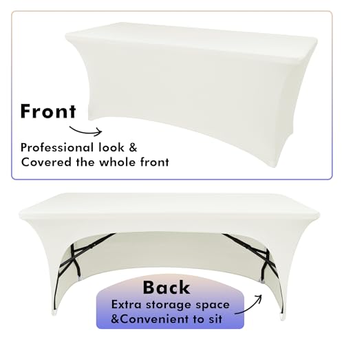 Nasitos 2 Pack Beige Table Cloth 6 Foot-Spandex Fitted Tablecloth Rectangle Tables, Open Back Stretch Folding Trade Show Table Covers Fabric Washable & Wrinkle Resistant for Parties, Wedding, Event - color: Beige, size: 6FT