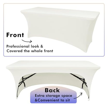 Nasitos 2 Pack Beige Table Cloth 6 Foot-Spandex Fitted Tablecloth Rectangle Tables, Open Back Stretch Folding Trade Show Table Covers Fabric Washable & Wrinkle Resistant for Parties, Wedding, Event - color: Beige, size: 6FT