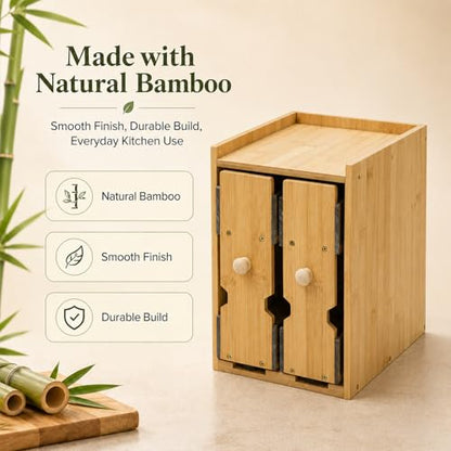 Pull Out Spice Rack Organizer for Cabinet or Countertop, Bamboo | 2-tier bamboo spice organizer with dual pull-out shelves for cabinets, countertops, pantries and coffee bars