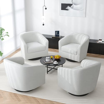 Swivel Barrel Accent Chair, Comfy Reading Armchair, Cream Beige, Set of 2 | Club Chairs for Adults, Low-Back Design, Modern Round Style, Solid Wood Frame & Metal Swivel Base, For Living Room & Bedroom - color: Cream Beige