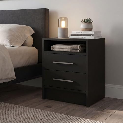 Tuhome Greter Floating Nightstand, 24" Tall Bedside Table with 2 Drawers & Open Shelf, Engineered Wood Night Stand for Bedroom, Narrow Small Nightstand in White or Black