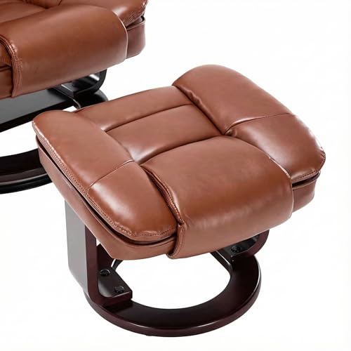 Swivel Recliner Chair with Ottoman Reclining Lounge Sofa Footrest, Set of 1 | 360°Sturdy Wood Base, Soft Faux Leather, Upholstered Ultra-Plush Foam, Modern Armchair, Living Room Bedroom Office Reading - color: Brown, size: Set of 1