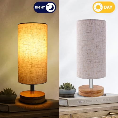Bedside Table Lamps, Table Lamp for Bedroom, Lamps for Night Stands with Linen Lampshades, Small Table Lamp for Living Room, Office (Bulb Excluded) (Wood) - color: Wood