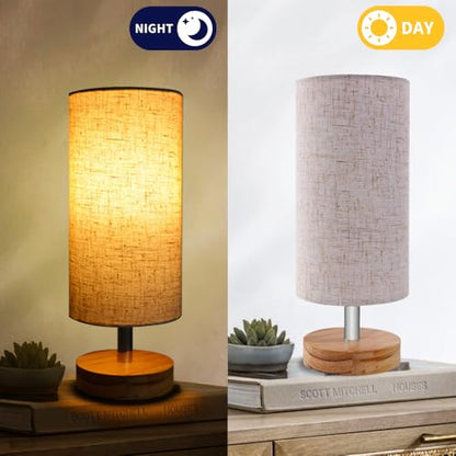 Bedside Table Lamps, Table Lamp for Bedroom, Lamps for Night Stands with Linen Lampshades, Small Table Lamp for Living Room, Office (Bulb Excluded) (Wood) - color: Wood