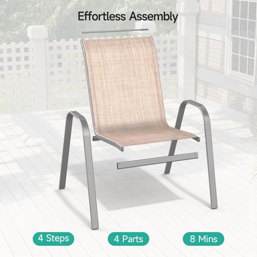 Patio Chairs Set of 4, All Weather Outdoor Dining Chairs | Stackable Dining Furniture Set, Breathable, High Back, Lawn, Garden, Backyard, Poolside Furniture - color: Beige