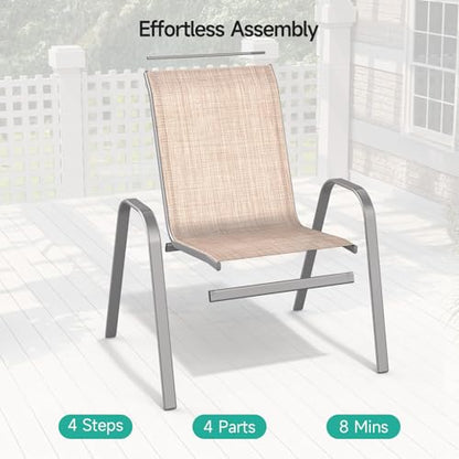 Patio Chairs Set of 4, All Weather Outdoor Dining Chairs | Stackable Dining Furniture Set, Breathable, High Back, Lawn, Garden, Backyard, Poolside Furniture - color: Beige